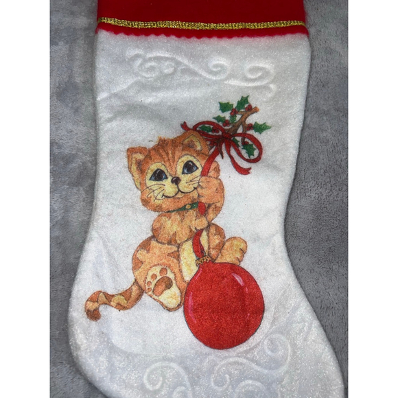 Unbranded Other - Vintage Holiday Decor Orange Tabby White Red Kitten Christmas Stocking